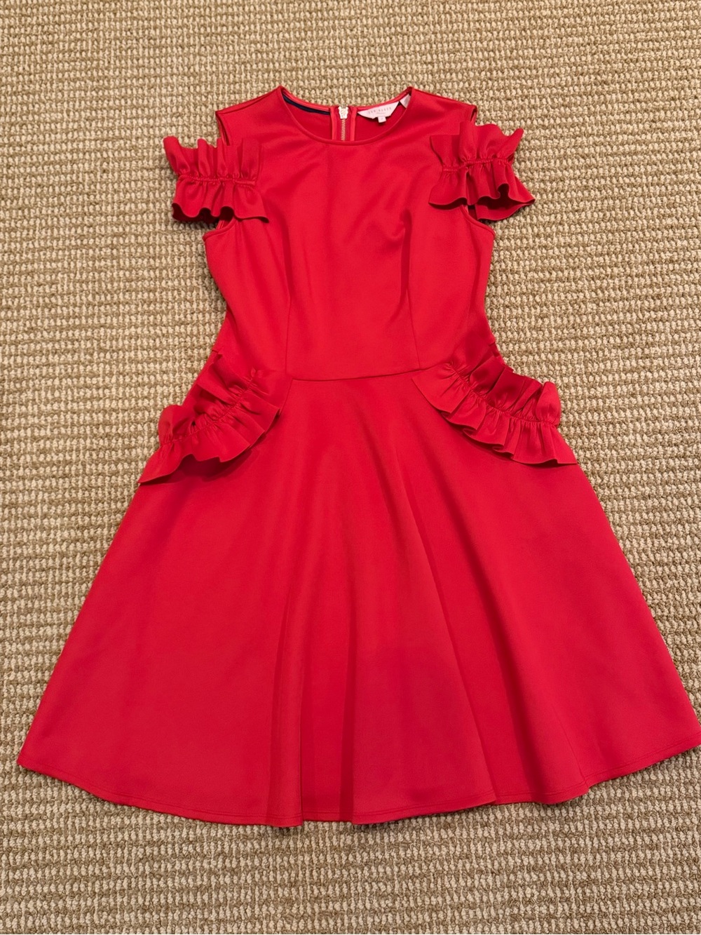 Ted Baker London Red Deneese Ruffle Cold Shoulder Dress 2 - Picture 4 of 9